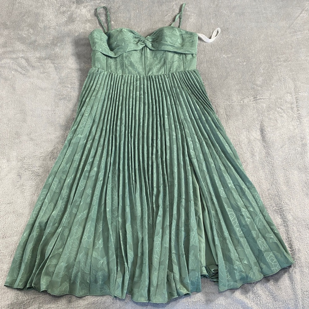 Azazie Atelier Midi Dress Womens 14 Sage Annie Eucalyptus Pleated